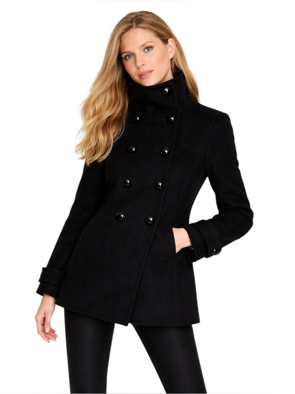 Babaton Howell Wool Cashmere Coat Black Double Breasted High Neck Aritzia Luxury